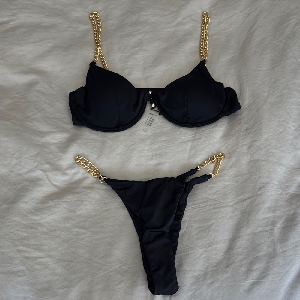 Black and Gold Chain Bikini Set
